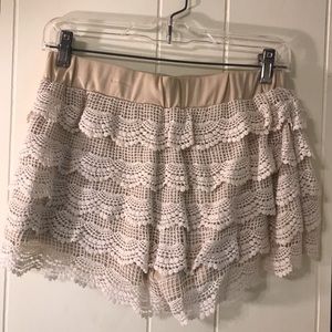 Women’s Shorts, Layered Crochet Lace Ruffle